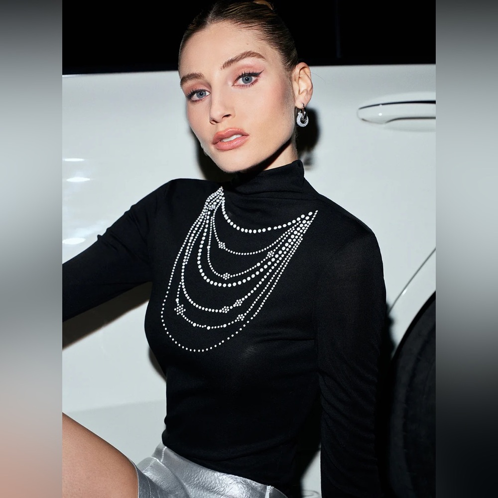 Commense Pearl Detail Jersey Top